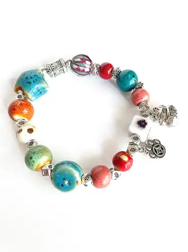 Blue Star Bracelet Silver orange red Lucky Kitty Cat Charm Stretchy Multiple