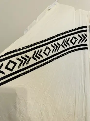 Vocal Cross Rhinestone Fringe Open Front Long Vest White M