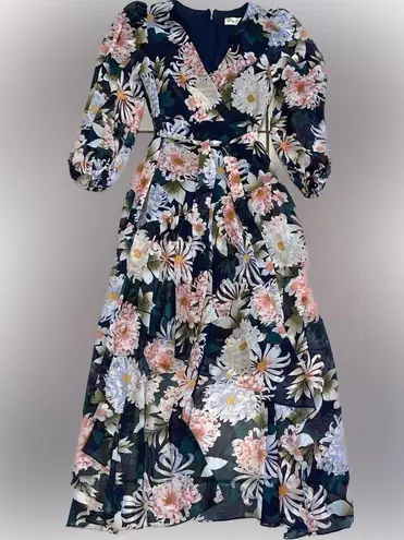 Eliza J NWOT Floral Long Sleeve High-Low Faux Wrap Dress size 8