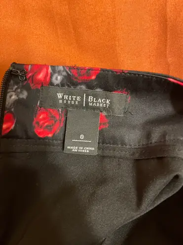 White House | Black Market Red Rose Floral Pleated Pencil Skirt