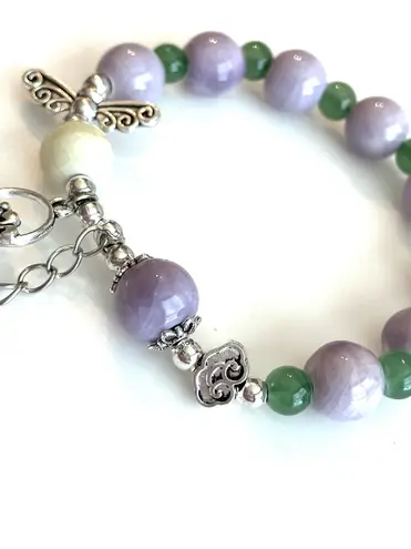 Bracelet Lilac Purple Beach Wave Whale Tail Ceramic Beaded Stretchy