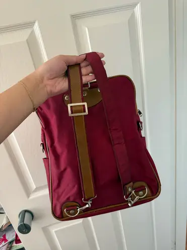 Vintage Dark Red Burgundy Doraemon Convertible Backpack Messenger Crossbody Bag