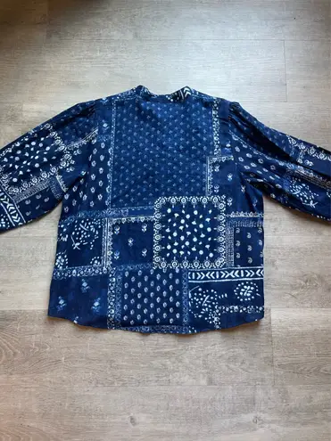 FRNCH Paris Floral Long Sleeves Cotton Button Front Shirt Size M Lace Accents