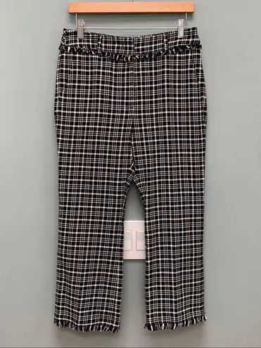 Max Mara Weekend Valico Fringe-Trim Plaid Cropped Pants Black White 8