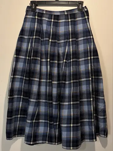 Pendleton - 100% Virgin Wool Shades of Blue Plaid Full Pleated Midi Skirt Size 10