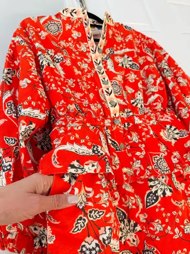 Farm Rio  Button Front Balloon Sleeve Printed Romper, Size S thumbnail 9