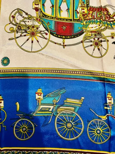 VINTAGE EQUESTRIAN horse&carriage ROYAL BLUE silky SCARF 35’/35’ inches