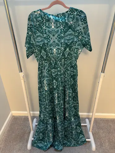 Miss Look Blue and Green Abstract Maxi Dress