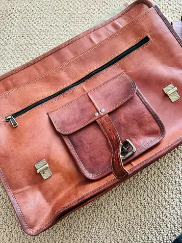 18 Inch Vintage Men's Brown Handmade Leather Briefcase Best Laptop Messenger Bag