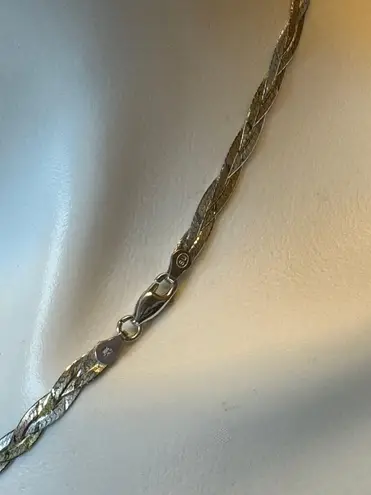 925 Italy Vermeil Tricolor Braided Herringbone Necklace, Bracelet & Earrings Gold