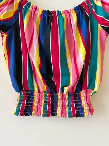 Free Kisses Rainbow Off The Shoulder Crop Top