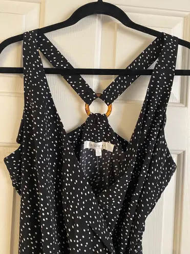 ROW A NEW  Black and White Polka-Dot Dress Side Tie Size L