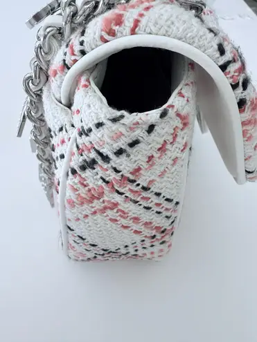 Karl Lagerfeld Paris Agyness Pink Plaid Tweed Shoulder Bag Chain Strap Purse New