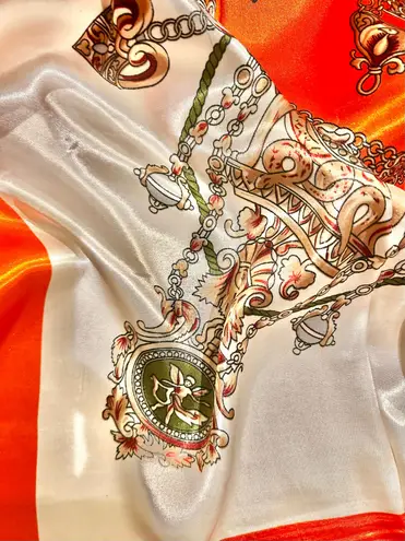 VINTAGE Tassel and Rope baroque Pattern orange /SQUARE SILKY SCARF 35/35