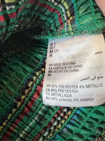 INC International Concepts Green Red Metallic Plaid Belted Midi Dress Small