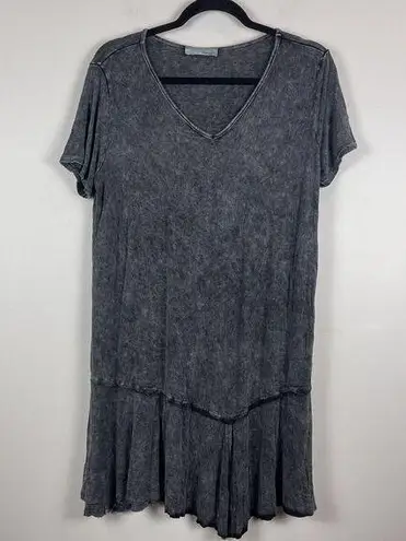 Chatoyant Womens Mineral Wash Mini Dress Sz M Black Gray Stretchy Grunge Drapey