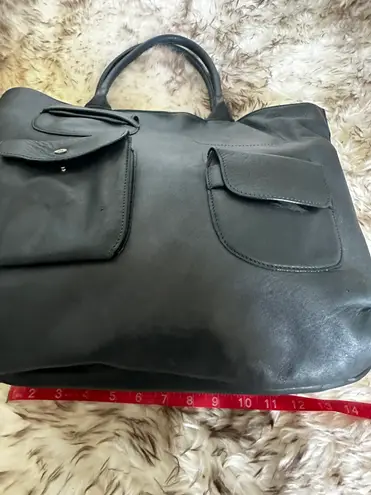 Marni Napa Black Leather Front Pocket Shopper Tote Bag Designer