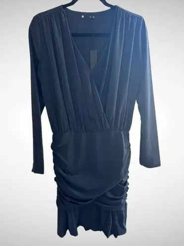 Krisa Revolve Los Angeles Long Sleeve Surplice Mini Dress in Dark Navy Size S