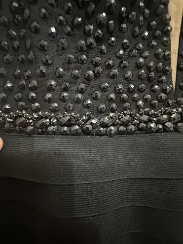 Sherri Hill  Homecoming Black Deep V Neck Short Dress with Beading