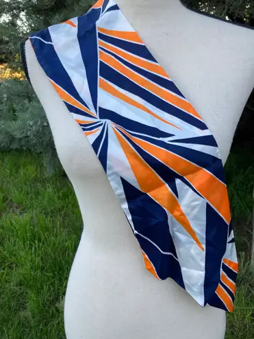 Vintage 70s Geometric Double Layer Scarf Neck Tie White Blue Orange Trapezoid Multiple