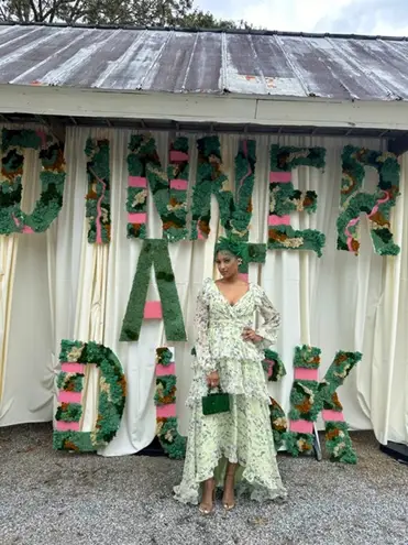 Mac Duggal Green Floral Chiffon Gown