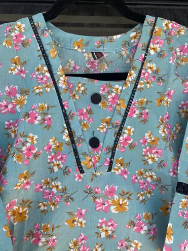 Indian Designer Kurta Palazzo 2pc Set Women Salwar Kameez Ready To Wear Suit Blue Size M