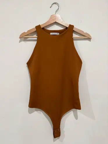 High Neck Sleeveless Bodysuit in Camel Brown