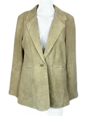 90s Vintage Suede Leather Blazer Jacket Light Tan Neutral Denim & Co Large