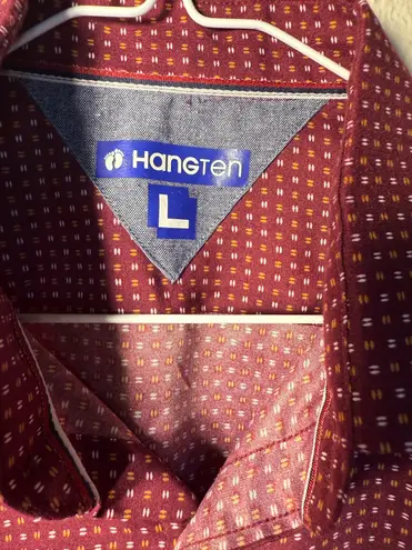 Hang Ten short sleeve button up-Large- burgundy geometric