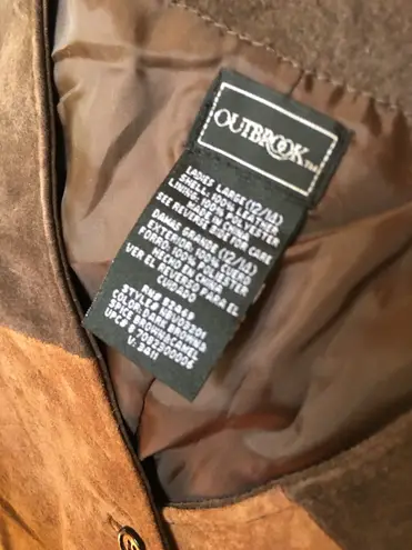 Outbrook Vintage 90s Y2K Color Block Suede Leather Vest Brown Tan Umber 12/14 L