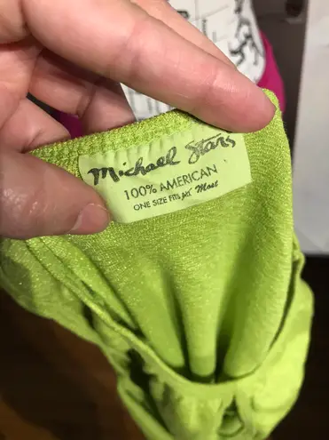 Michael Stars Key Hole Top Lime Neon Shiny Fit Cami Tank Tee