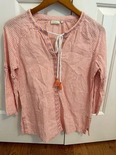 Spartina 449 Shirt Womens small Pink Pullover Linen Floral Embroidered Boho