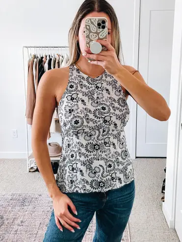 A.L.C. Black & White Floral Silk Sleeveless Blouse