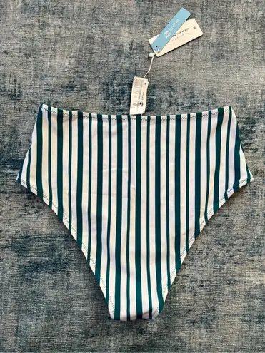 Cupshe NWT!  High Waist White Teal Striped Bikini Bottom Medium