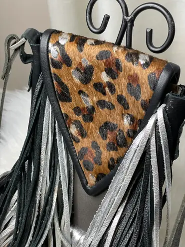 Boutique 8”x6”x3” Leather purse made in USA A true statement piece! Leopard & metallic