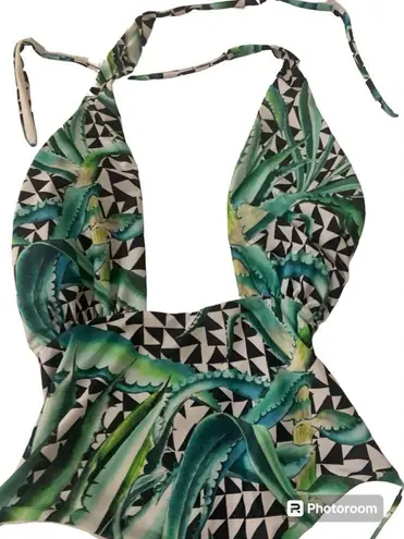 Mara Hoffman ALOE GREEN CROSS TOP ONE PIECE Swimsuit Sz Small