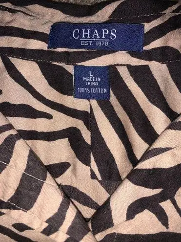 CHAPS Large Black & Brown Zebra Printed 3/4 Sleeve Button Up Shirt