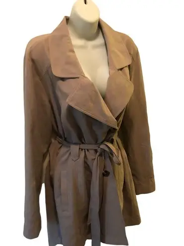 Jack by BB Dakota Jack BB Dakota Belted Trench Coat Notched Collar Unlined Sz. L Taupe Suede Like