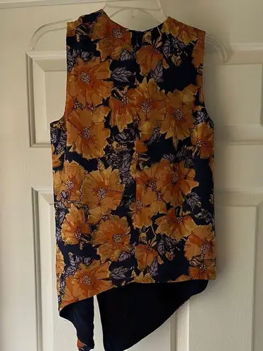Babaton Aritzia Hopkins Blouse Floral Top Navy Orange Front Tie Women’s XXS