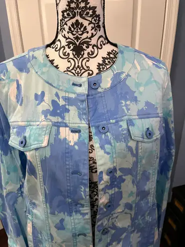 Denim & Co Size Medium Blue Floral Spring Jacket