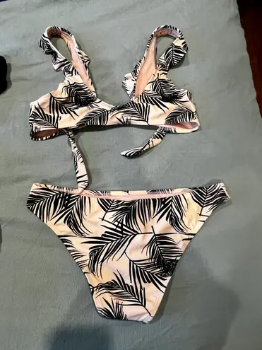 South Beach Dusky Palm Print Frill Bikini Set