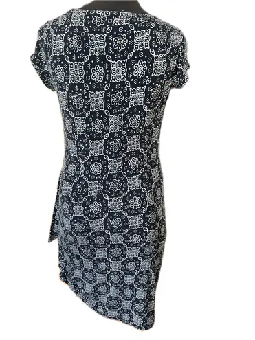 Loft Sleeveless Medallion Side Tie Dress Navy Blue & White Size XS