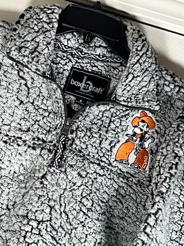 Boxercraft Women's NCAA OSU Cowboys Gray/White Sherpa 1/4 Zip Pullover Size S