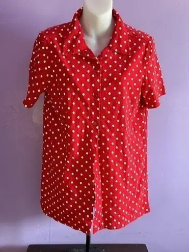 New Look 𝅺 Red/White Polka Dot Casual Button Down Blouse Size Small