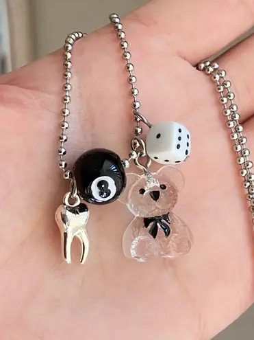 Handmade y2k Kawaii goth grunge style ballchain necklace🎲🧸🦷🖤