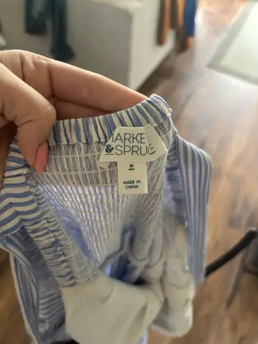 Market & Spruce Light Blue Striped Jaida Smocked Back Jumpsuit - Size Medium