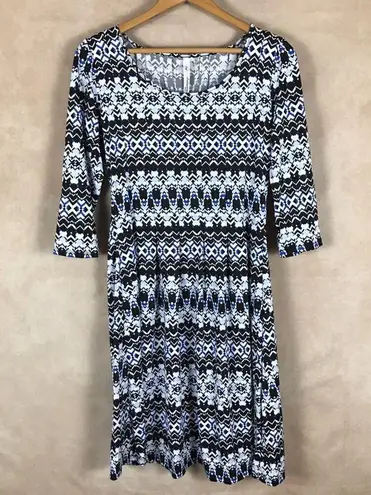 Ny Collection Geo-Patterned 3/4-Sleeve Jersey Dress NWT Medium Petite