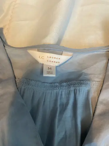 LC Lauren Conrad Lauren Conrad flare sleeve button down tie knot blue crop top 