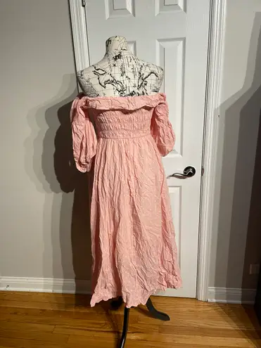 Off Shoulder Coquette Cottage Coastal Western Square Neck Puff Ruffle Sleeve Pink Size 12