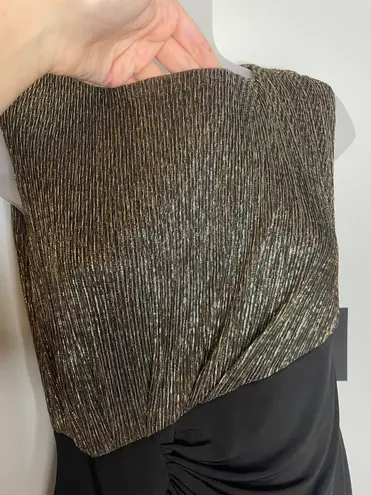 Enfocus Studio Gold Shimmer Bodice Sleeveless Ruched Dress